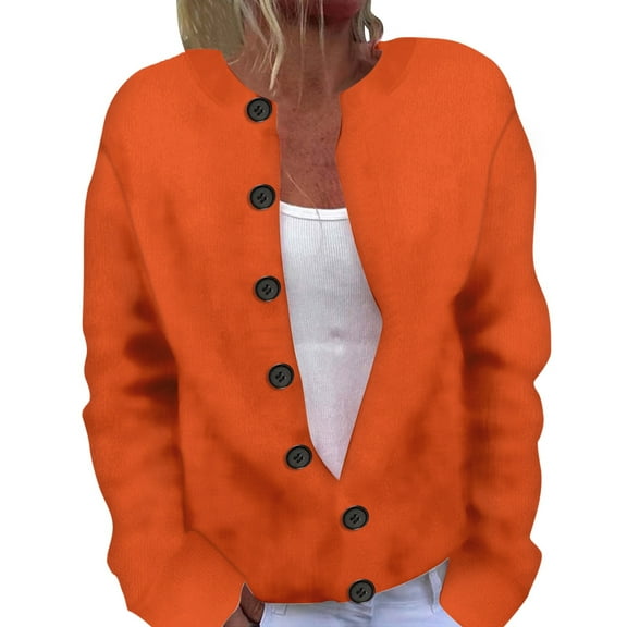 Arlun Women's Casual Long Sleeve Button down Cardigans Trendy Soft Lightweight Loose Fit Outwears Long Sleeve Autumn Winter Warm Going out Fashion Sweater Coat Orange M