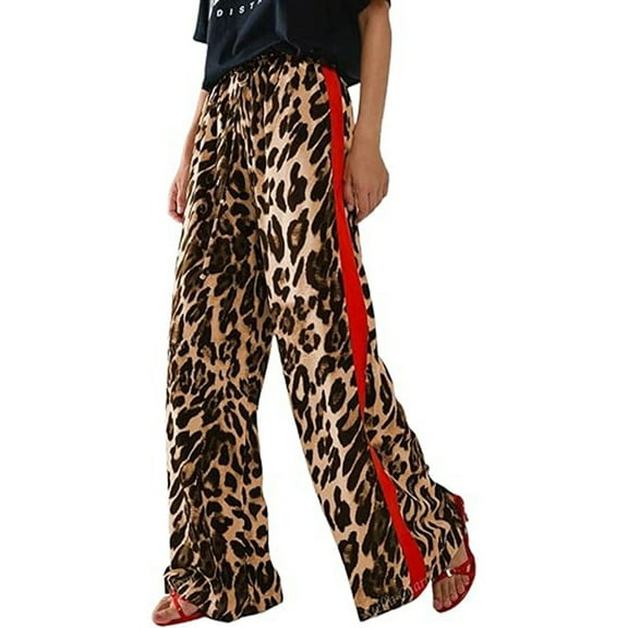 Arlun Women's Cheetah Print Wide Leg Baggy Pants Y2k Side Splicing Design Elastic Drawstring High Wais Casual Pant Loose Lightweight Comfy Streetwear Leopard Trousers Brown M