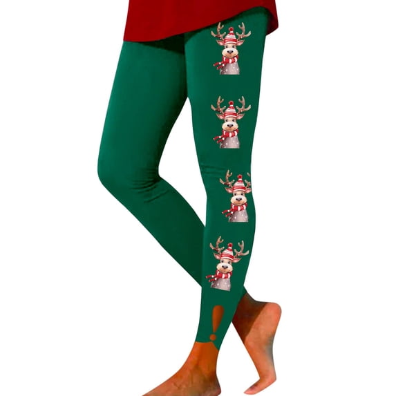 Arlun Women's Christmas Leggings Snowflake Printed Stretchy High Waisted Workout Pants Comfy Soft Tummy Control Sports Active Legging Tights Dark Green3 L