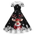 thumbnail image 1 of Arlun Women's Christmas Midi Dress 1950s Retro Short Sleeve X-Mas Holiday Party Dressy Cute Reindeer Graphic Printed Trendy Swing A-Line Flare Dresses 2025 Black M, 1 of 3