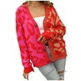 thumbnail image 1 of Arlun Women's Color Block Leopard Print Button down Long Sleeve Cardigan Sweaters Loose Fit Lightweight Soft Cozy Outwear 2025 Fall Winter Clothes for Women Hot Pink L, 1 of 8