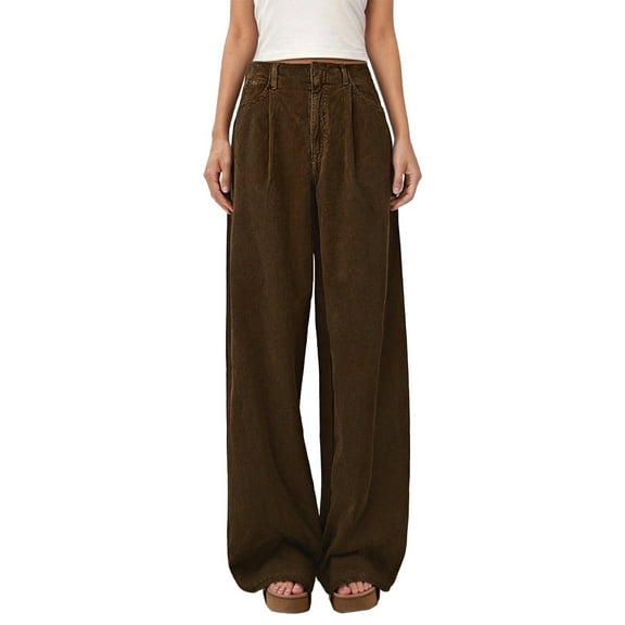 Arlun Women's Corduroy Wide Leg Pants Vintage High Waisted Straight Leg Trousers for Fall Winter Casual Wear Soft Comfy Warm Retro Style Floor Length Bottoms Coffee XS