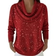 thumbnail image 1 of Arlun Women's Cowl Neck Sparkly Sequin Sweaters Casual Lightweight Solid Color Long Sleeve Knit Pullover Jumper Tops 2026 Fall Winter Soft Comfortable Outfits Red L, 1 of 5