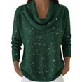 thumbnail image 1 of Arlun Women's Cowl Neck Sparkly Sequin Sweaters Casual Lightweight Solid Color Long Sleeve Knit Pullover Jumper Tops 2026 Fall Winter Soft Comfortable Outfits Green M, 1 of 5