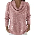 thumbnail image 1 of Arlun Women's Cowl Neck Sparkly Sequin Sweaters Casual Lightweight Solid Color Long Sleeve Knit Pullover Jumper Tops 2026 Fall Winter Soft Comfortable Outfits Pink XL, 1 of 5