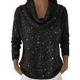 thumbnail image 1 of Arlun Women's Cowl Neck Sparkly Sequin Sweaters Casual Lightweight Solid Color Long Sleeve Knit Pullover Jumper Tops 2026 Fall Winter Soft Comfortable Outfits Black M, 1 of 5