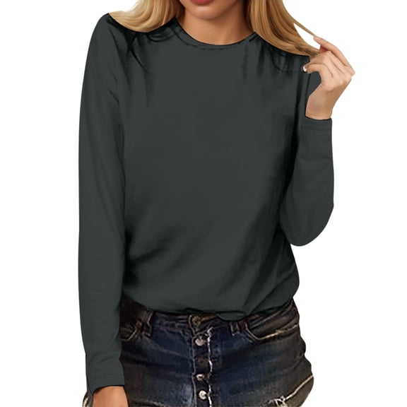 Arlun Women's Crewneck Long Sleeve T-Shirts Lightweight Basic Shirt Solid Color Soft Comfortable Casual Tops for Women's Fashionable and Daily Wear Dark Gray S