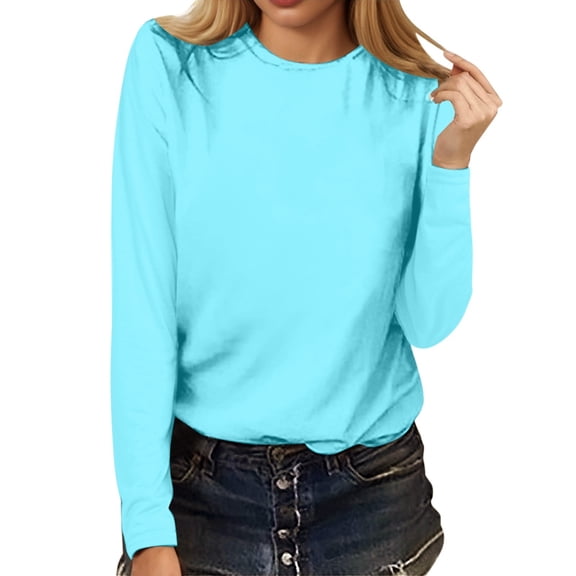 Arlun Women's Crewneck Long Sleeve T-Shirts Lightweight Basic Shirt Solid Color Soft Comfortable Casual Tops for Women's Fashionable and Daily Wear Light Blue XXL