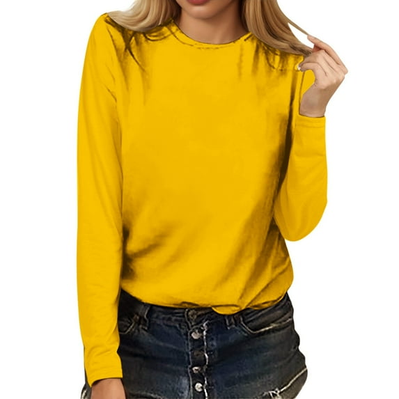 Arlun Women's Crewneck Long Sleeve T-Shirts Lightweight Basic Shirt Solid Color Soft Comfortable Casual Tops for Women's Fashionable and Daily Wear Yellow XL