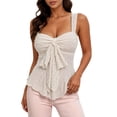 thumbnail image 1 of Arlun Women's Cute Sweet Neck Crop Tank Tops Sleeveless Tie Front Lace Peplum Wide Straps Cami Summer Stylish Pure Color Ruffle Hem Going out Camisole Top for Daily Wear Beige L, 1 of 4