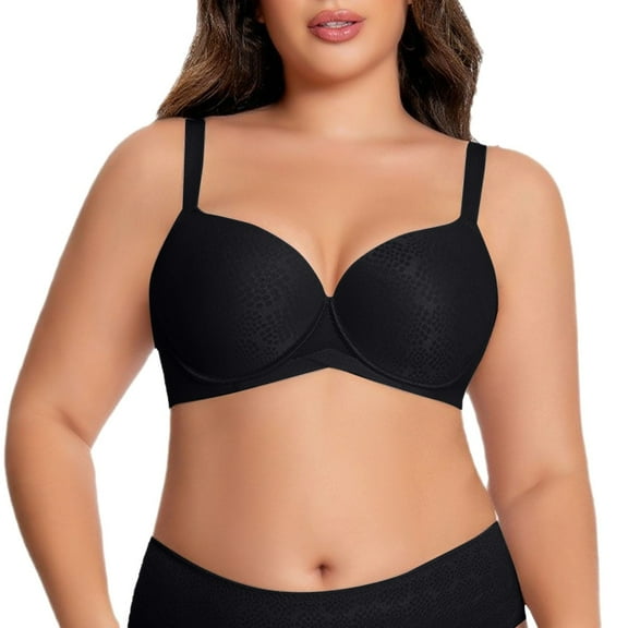 Arlun,Women's Deep V Full Coverage Bras Plus Size Lightly Lined Underwire Support and Lift Soft Comfortable Breathable Full Figure Bra Black S