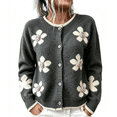 thumbnail image 1 of Arlun Women's Elegant 3D Floral Cardigan Sweaters Fall Winter Long Sleeve Crewneck Knitted Sweater Outerwear Ladies Casual Loose Fit Soft Warm Button Open Front Cardigans 1-Grey L, 1 of 4