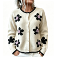 thumbnail image 1 of Arlun Women's Elegant 3D Floral Cardigan Sweaters Fall Winter Long Sleeve Crewneck Knitted Sweater Outerwear Ladies Casual Loose Fit Soft Warm Button Open Front Cardigans 1-White XL, 1 of 4
