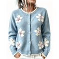 thumbnail image 1 of Arlun Women's Elegant 3D Floral Cardigan Sweaters Fall Winter Long Sleeve Crewneck Knitted Sweater Outerwear Ladies Casual Loose Fit Soft Warm Button Open Front Cardigans 1-Blue S, 1 of 4