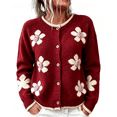 thumbnail image 1 of Arlun Women's Elegant 3D Floral Cardigan Sweaters Fall Winter Long Sleeve Crewneck Knitted Sweater Outerwear Ladies Casual Loose Fit Soft Warm Button Open Front Cardigans 1-Red M, 1 of 4