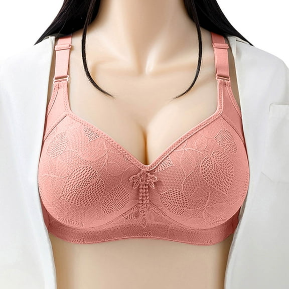 Arlun,Women's Elegant Jacquard Seamless Lift Bras Wireless Push up Soft Comfy Bra Full Coverage Solid Color Adjustable Wide Strap Thin Cup Breathable Bra for Old Women Red 36