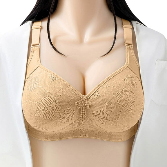 Arlun,Women's Elegant Jacquard Seamless Lift Bras Wireless Push up Soft Comfy Bra Full Coverage Solid Color Adjustable Wide Strap Thin Cup Breathable Bra for Old Women Beige 36