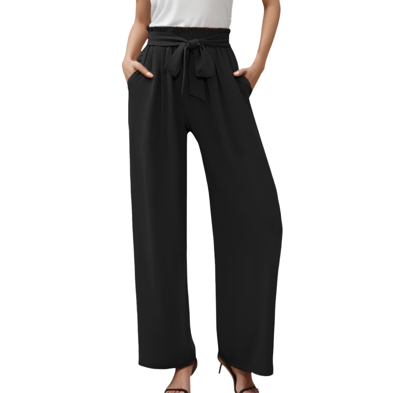 Womens Relaxed Versatile High-waisted Workwear Wide-leg Pants