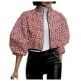 thumbnail image 1 of Arlun Women's Fall Spring Polka Dot Floral Cropped Coats Lightweight Stand Collar Puff Sleeve Fashion Trendy Jackets Full Zipper Long Sleeve Floral Printed Fashion Outwear Red XL, 1 of 4