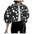 thumbnail image 1 of Arlun Women's Fall Spring Polka Dot Floral Cropped Coats Lightweight Stand Collar Puff Sleeve Fashion Trendy Jackets Full Zipper Long Sleeve Floral Printed Fashion Outwear Black XL, 1 of 4