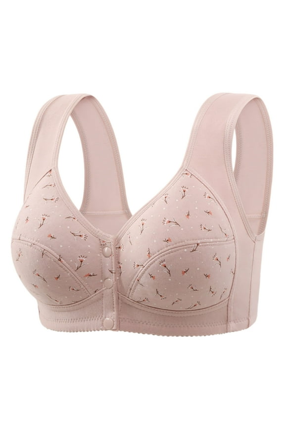 Women's Fixed Cup Front Buckle Wireless Bras Plus Size Printed Soft Comfortable Thin Breathable Bras No Underwire Unpadding Lightweight Tank Top Bralettes Pink 38