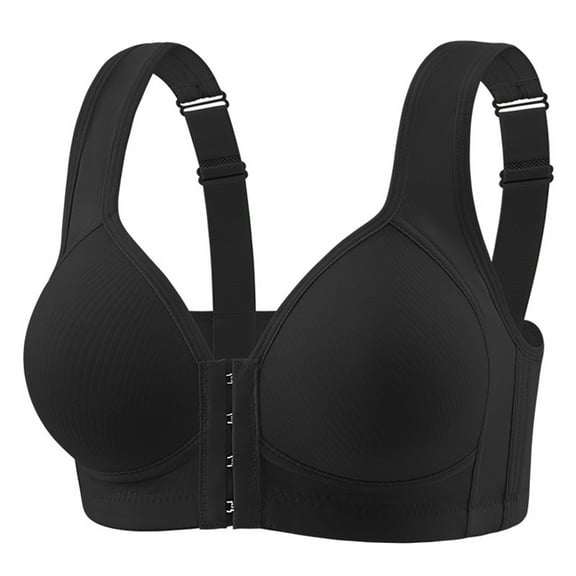 Arlun,Women's Front Closure Soft No Underwire Bras Push up Adjustable Straps Breathable Vest Type Bras Lift Full Coverage Front Hook Comfy Convenient Old Women Everyday Bras Black 44