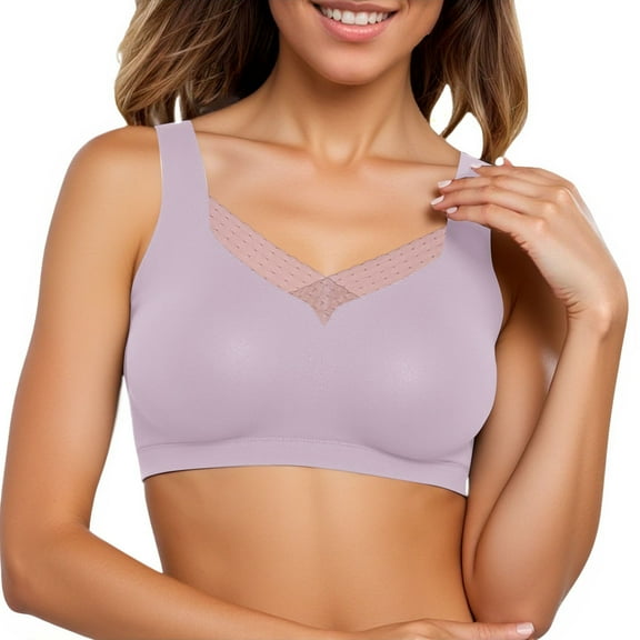 Arlun,Women's Full Coverage Push up Bras Supportive Smooth Seamless Bralettes Fasshion Lace Splicing Comfort Breathable Thin Bra Wire-Free Wide Straps T-Shirts Bra Purple XXL