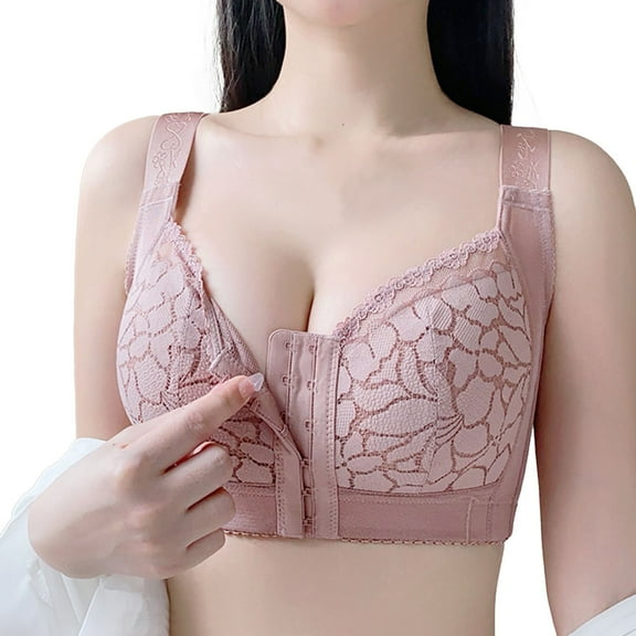 Arlun,Women's Full Figure Front Closure Bras Push up Wire-Free Jacquard Back Support Posture Bra No Underwire Soft Supportive Bralettes Plus Size Lightweight Comfy Thin Bra Light Purple 50