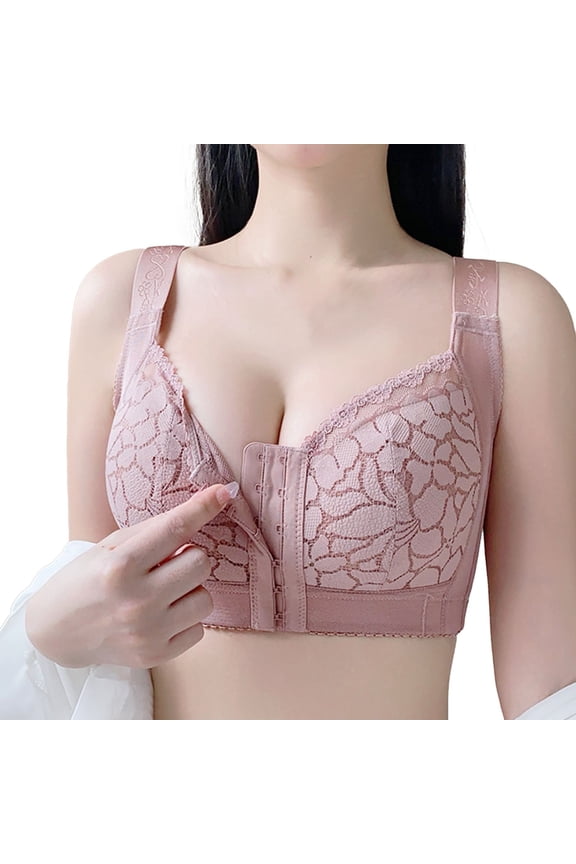 ,Women's Full Figure Front Closure Bras Push up Wire-Free Jacquard Back Support Posture Bra No Underwire Soft Supportive Bralettes Plus Size Lightweight Comfy Thin Bra Light Purple 46