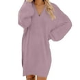 thumbnail image 1 of Arlun Women's Fuzzy Pullover Sweater Dresses Fall Winter Loose Crew Neck Long Sleeve Furry Midi Dress V-Neck Soft Comfy Solid Color 2025 Casual Outfits Pink XL, 1 of 5