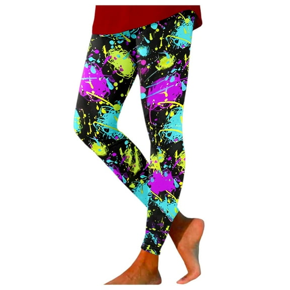 Arlun Women's High-Waisted Patterned Yoga Leggings Vibrant Print Tummy Control Workout Pants for Fitness and Casual Wear Comfy Soft Breathable Legging Black7 XL