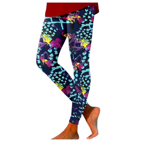 Arlun Women's High-Waisted Patterned Yoga Leggings Vibrant Print Tummy Control Workout Pants for Fitness and Casual Wear Comfy Soft Breathable Legging Blue XL