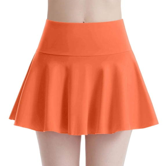 Arlun Women's High Waisted Pleated Tennis Skirts Stretchy High Waisted Pure Color Mini Short Skirts Soft Fabric Lightweight Breathable Summer Athletic Skirt for Ladies Orange L