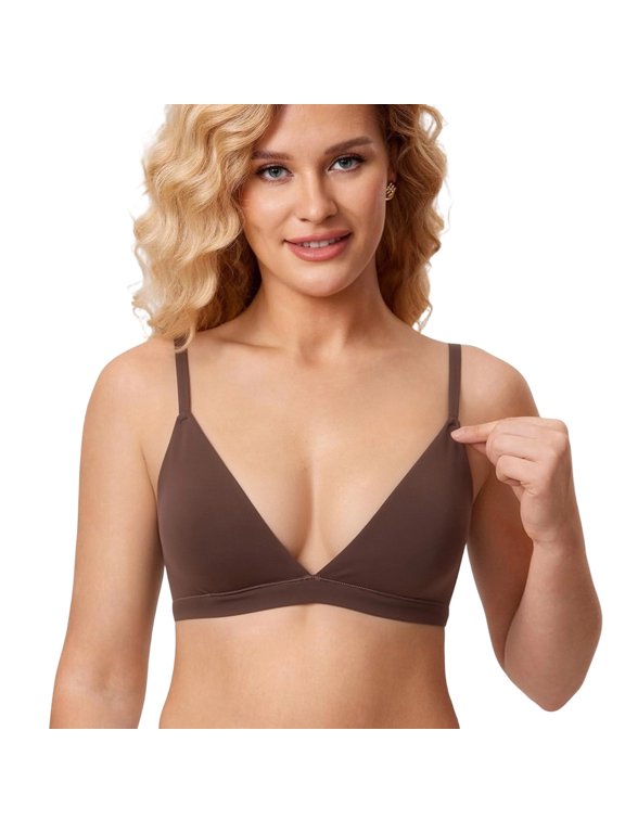 Women's Inbarely Triangle Bralettes Lightweight Breathable One-Piece Fixed Cups Tshirt Bra Seamless Soft Comfortable Wireless Pure Color Bralettes for Everyday Wear 1-Brown M