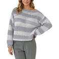 thumbnail image 1 of Arlun Women's Knit Striped Sweaters Oversized Color Clock Long Sleeve Crewneck Pullover Sweater Cute Loose Fit Comfortable Fall Winter Trendy Sweater Tops Grey M, 1 of 4