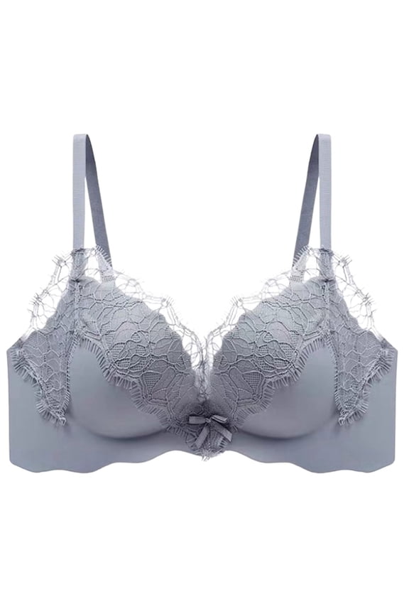 Women's Lace Push up Bras Elegant Hand-Shaped Thick Padded Extra Lift Full Coverage Bralettes Deep V Smooth Seamless Soft Comfortable Bra for Everyday Wear Grey 36