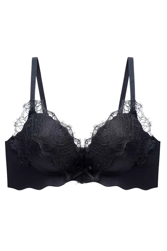 Women's Lace Push up Bras Elegant Hand-Shaped Thick Padded Extra Lift Full Coverage Bralettes Deep V Smooth Seamless Soft Comfortable Bra for Everyday Wear Black 36