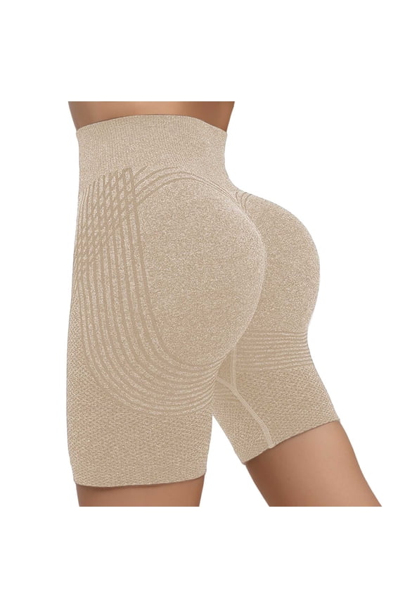 Women's Leggings 3D Anti-Cellulite High-Waist Sculpting Push-Up Yoga Fitness Workout Pants Solid Color Casual Peach-Shaped Design Comfy Sports Bottoms Beige M