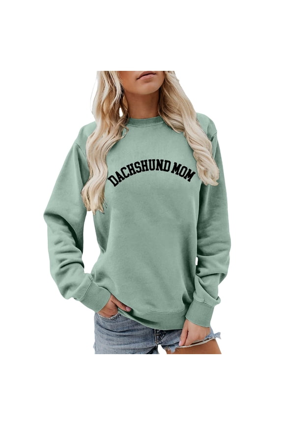 Women's Letter Printed Sweatshirts Dachshund Mom Crewneck Loose Fit Pullovers for Dog Lover Long Sleeve Drop Shoulder Soft Comfortable Street Style Tops Green XL