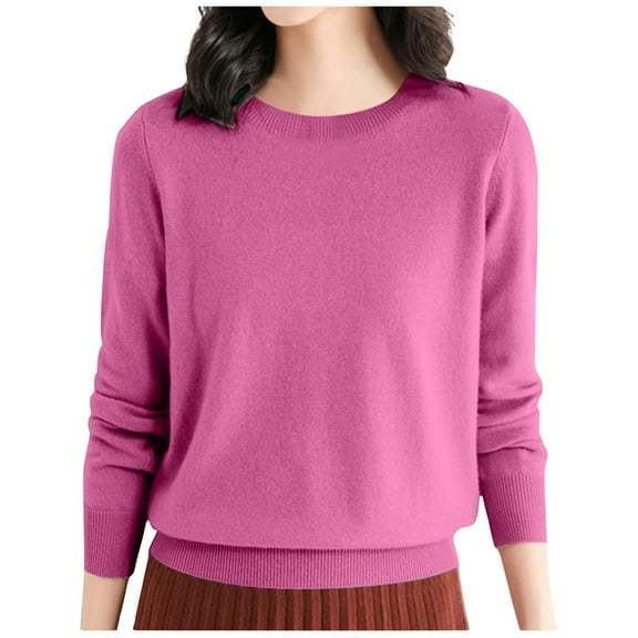 Arlun Women's Lightweight Cashmerel Sweaters Crewneck Long Sleeve Pullover Tops Solid Color Knit Loose Soft Cozy Thin Fall Winter Base Layer Sweater 2026 Pink M