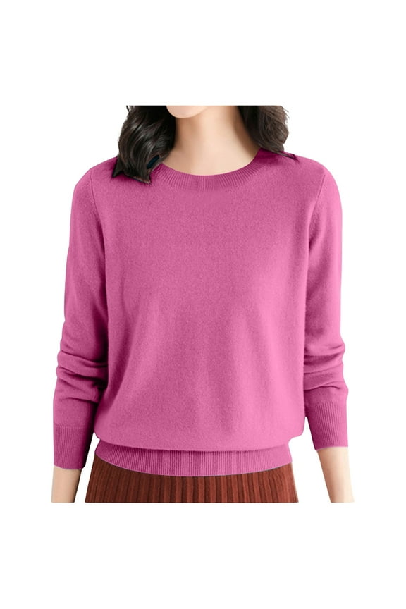 Women's Lightweight Cashmerel Sweaters Crewneck Long Sleeve Pullover Tops Solid Color Knit Loose Soft Cozy Thin Fall Winter Base Layer Sweater 2026 Pink XL