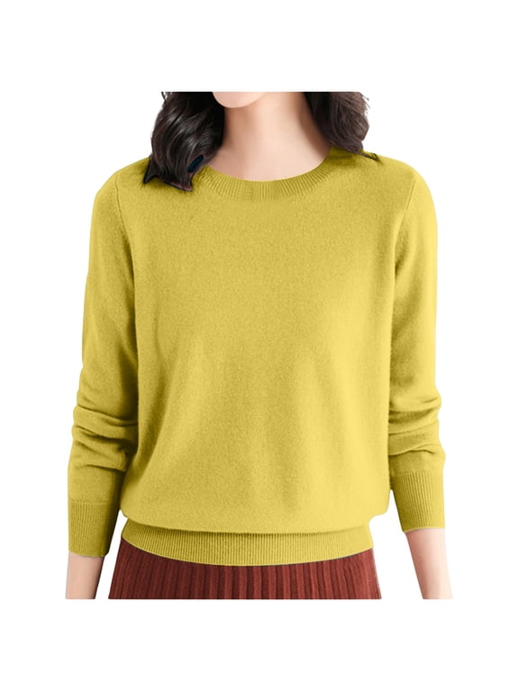 Women's Lightweight Cashmerel Sweaters Crewneck Long Sleeve Pullover Tops Solid Color Knit Loose Soft Cozy Thin Fall Winter Base Layer Sweater 2026 Yellow S