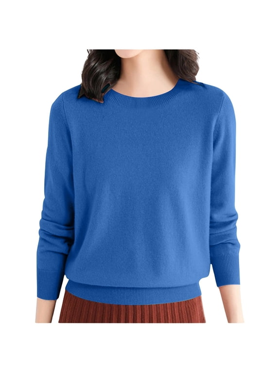 Women's Lightweight Cashmerel Sweaters Crewneck Long Sleeve Pullover Tops Solid Color Knit Loose Soft Cozy Thin Fall Winter Base Layer Sweater 2026 Blue L