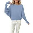 thumbnail image 1 of Arlun Women's Long Sleeve Sweaters Boat Neck Batwing Sleeves Ribbing Knitted Pullovers Tops Solid Color Loose Fit Soft Comfortable Casual Sweaters for Women Sky Blue XXL, 1 of 4