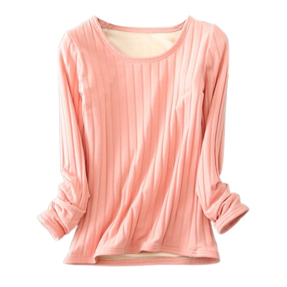 Arlun Women's Long Sleeve Thermal Pullover Tshirts Fall Winter Warm Crewneck Shirts Lined Pajamas Tops Soft Comfortable Fuzzy Loungewear Sleepwear Pink L