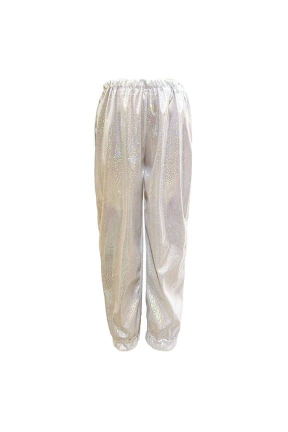 Women's Mardi Gras Glitter Straight Joggers Sparkly Sequin Tapered Hem Pants Casual Elastic Waist Shiny Fashion Disco Party Trousers Loose Sweatpants with Pockets Silver M