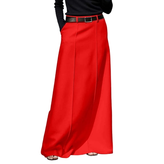 Arlun Women's Maxi Skirts Elegant High Waist H Line Long Straight Long Skirts Casual Solid Color Simple Stylish Floor Pencil Skirt with Pockets Red XXXL