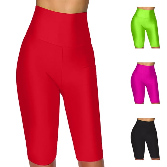 Arlun Women's Neon Shiny Biker Shorts High Waisted Stretchy Tummy Control Athletic Cycling Workout Running Active Shorts Lightweight Breathable Fitness Bottoms Red XL