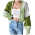 thumbnail image 1 of Arlun Women's Open Front Cropped Cardigan Sweaters Colorful Long Sleeve Knit Tops Soft Comfortable Trendy Color Block Lantern Sleeves Short Cardigans Outwear Green XL, 1 of 7