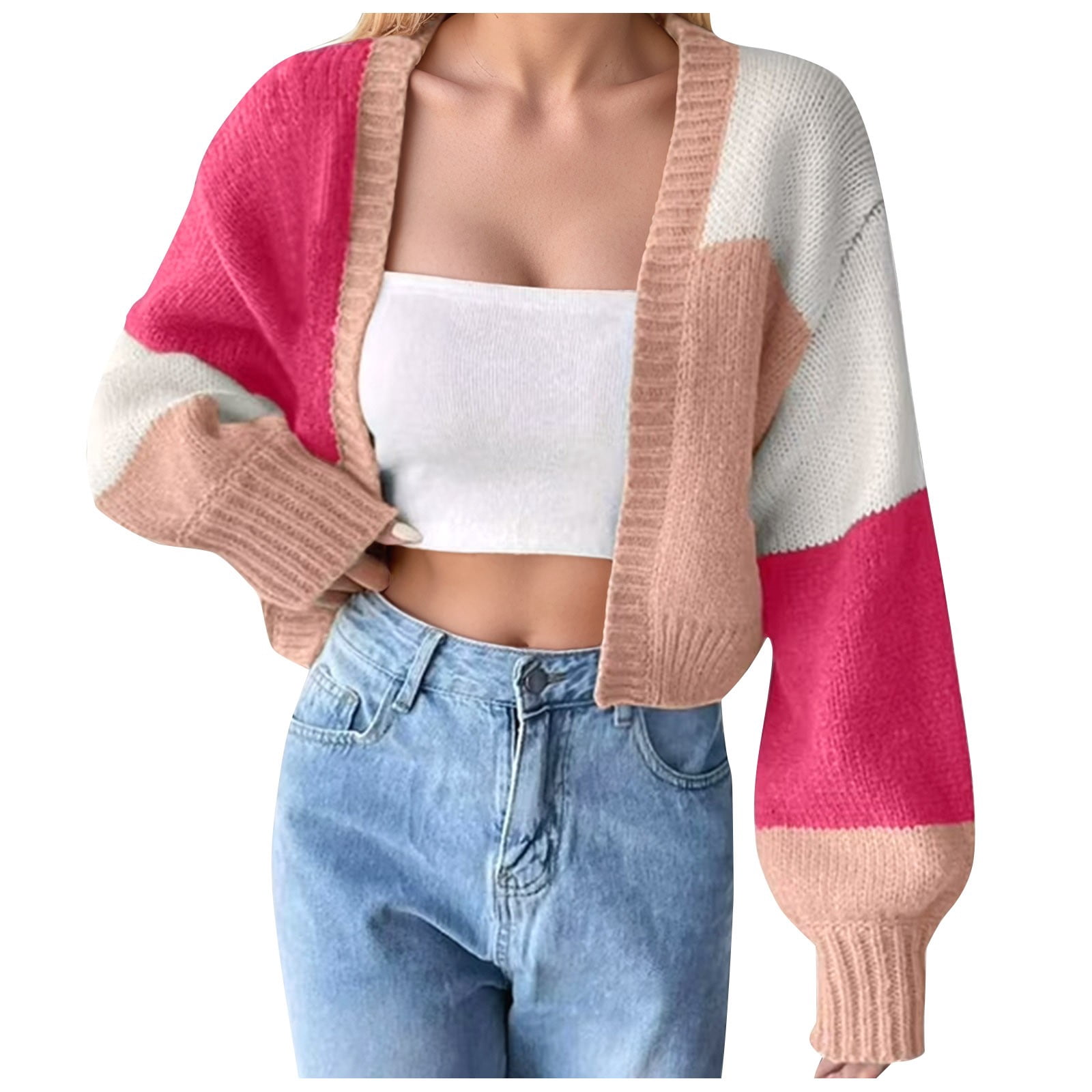 Arlun Women's Open Front Cropped Cardigan Sweaters Colorful Long Sleeve ...